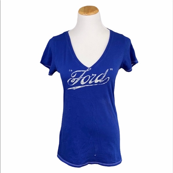 Lucky Brand Blue Ford Motor Company V-Neck Tee